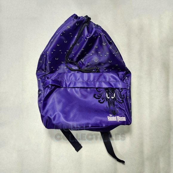 Disney Parks Haunted Mansion Wallpaper Backpack Drawstring Zip Pocket Purple - Picture 2 of 10
